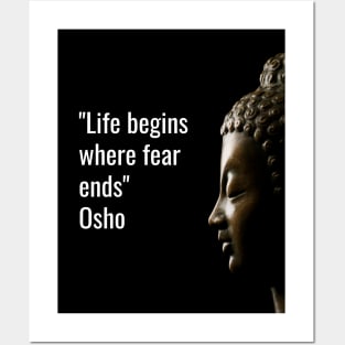 Osho Quotes for Life. Life begins where fear ends. Posters and Art